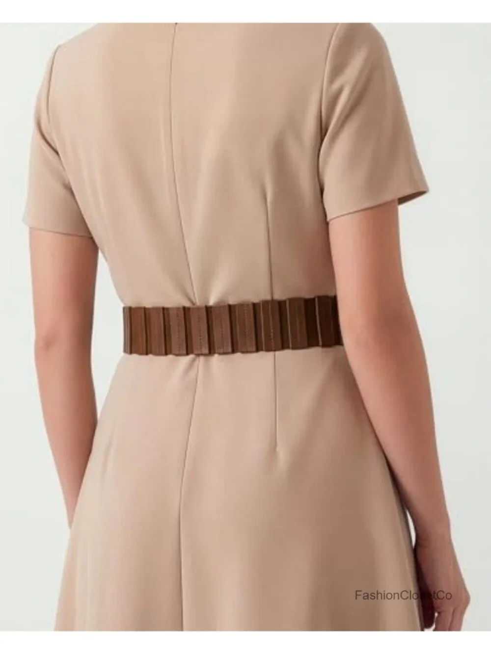 Wide Faux Leather Elastic Waist Belt with O-Ring Hook Closure
